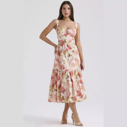 Damen Maxikleid Floral Muster Tailliert Leicht Norvielle
