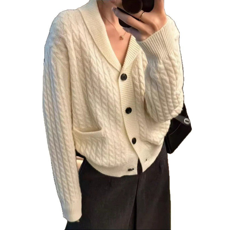 Damen Strickjacke Zopfmuster Aufgesetzte Taschen Norvielle