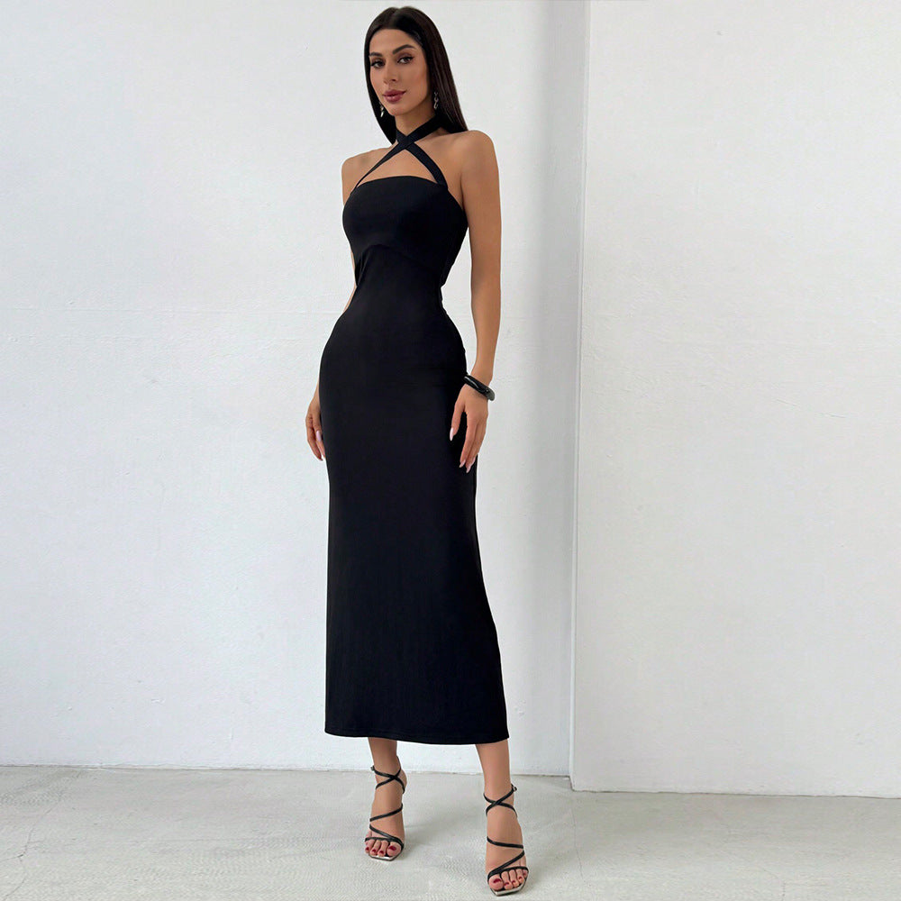 Damen Maxikleid Figurbetonend Kreuz-Ausschnitt Norvielle