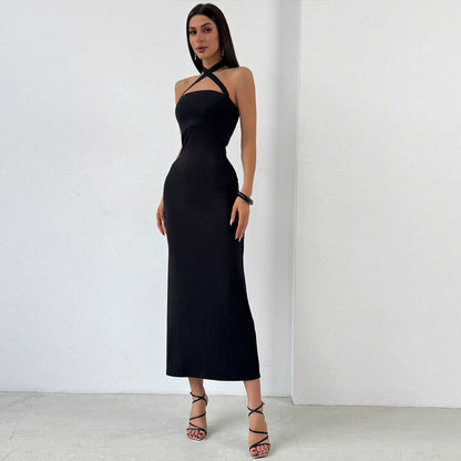 Damen Maxikleid Figurbetonend Kreuz-Ausschnitt Norvielle