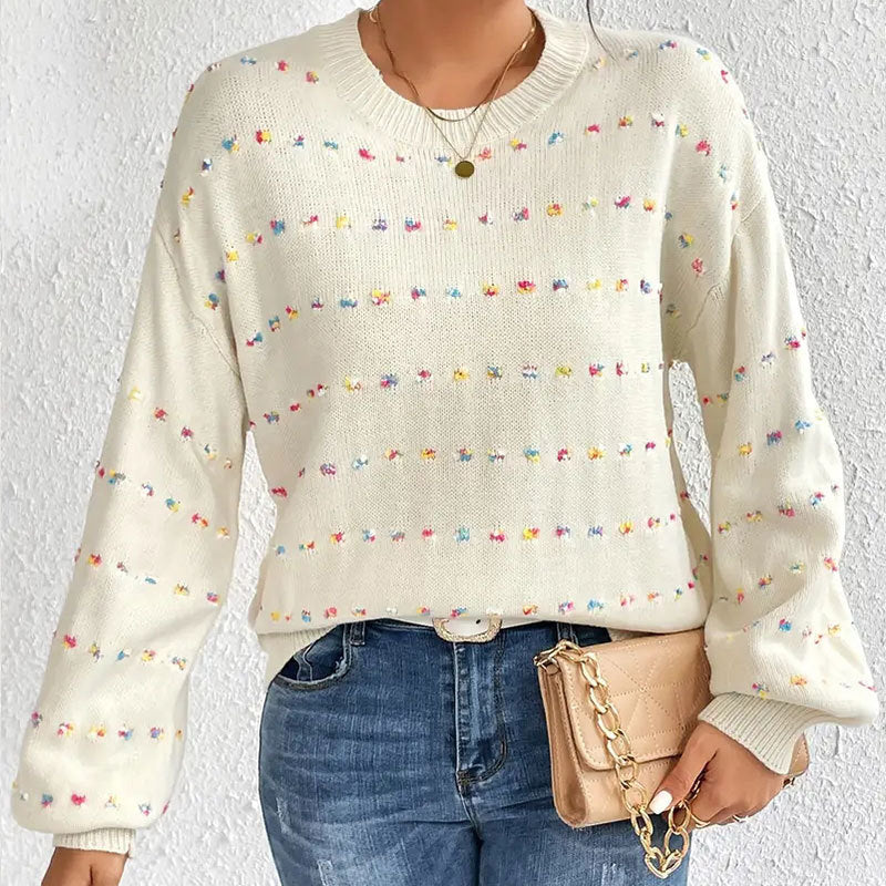 Damen Strickpullover Bunt Knötchenmuster Weit Norvielle - Norvielle