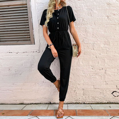 Damen Jumpsuit Halbärmelig Elastischer Bund Norvielle