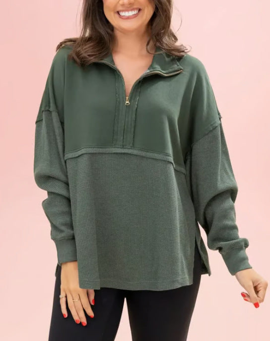 Damen Pullover Halb-Reißverschluss Voluminöse Ärmel Norvielle
