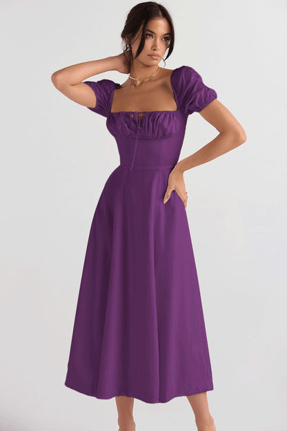 Damen Elegantes Midikleid Puffärmel Raffinierter Ausschnitt Norvielle