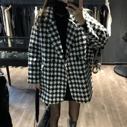 Damen Oversized Karomantel Doppelter Knopfleiste Norvielle