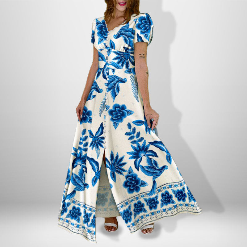 Damen Maxikleid Florales Design Knöpfe Norvielle