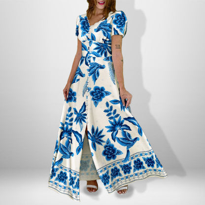 Damen Maxikleid Florales Design Knöpfe Norvielle