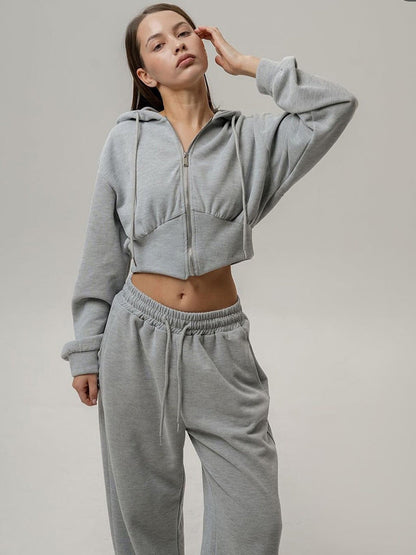 Damen Oversized Loungewear Set Weites Reißverschluss Oberteil