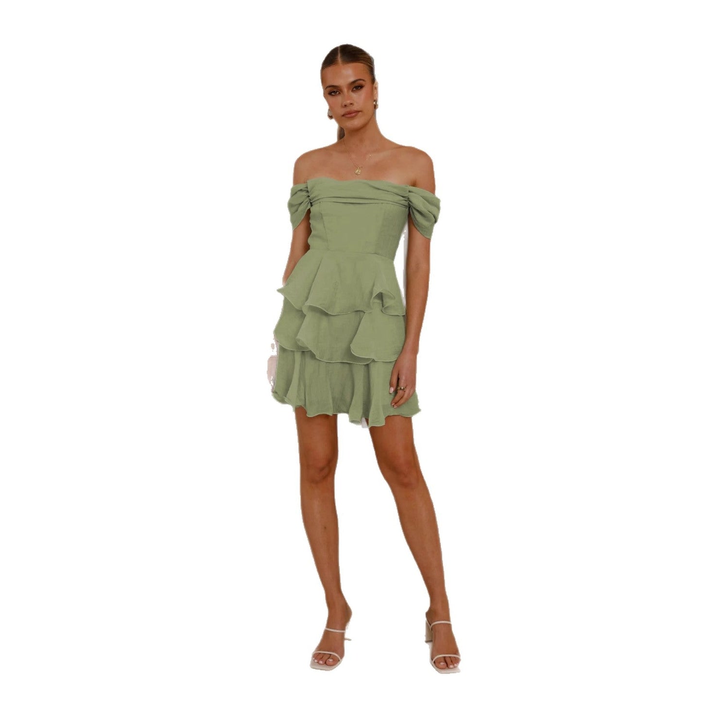 Damen Rüschenkleid Schulterfrei Norvielle