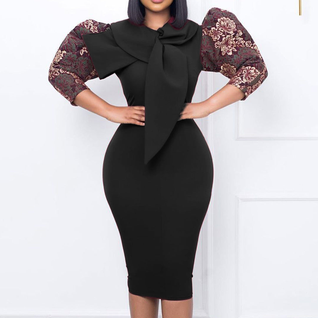 Damen Kleid mit Statement-Kragen und floralem Ärmel Norvielle - Norvielle