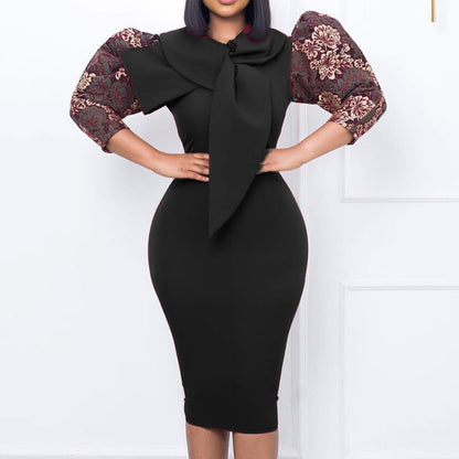 Damen Kleid mit Statement-Kragen und floralem Ärmel Norvielle - Norvielle