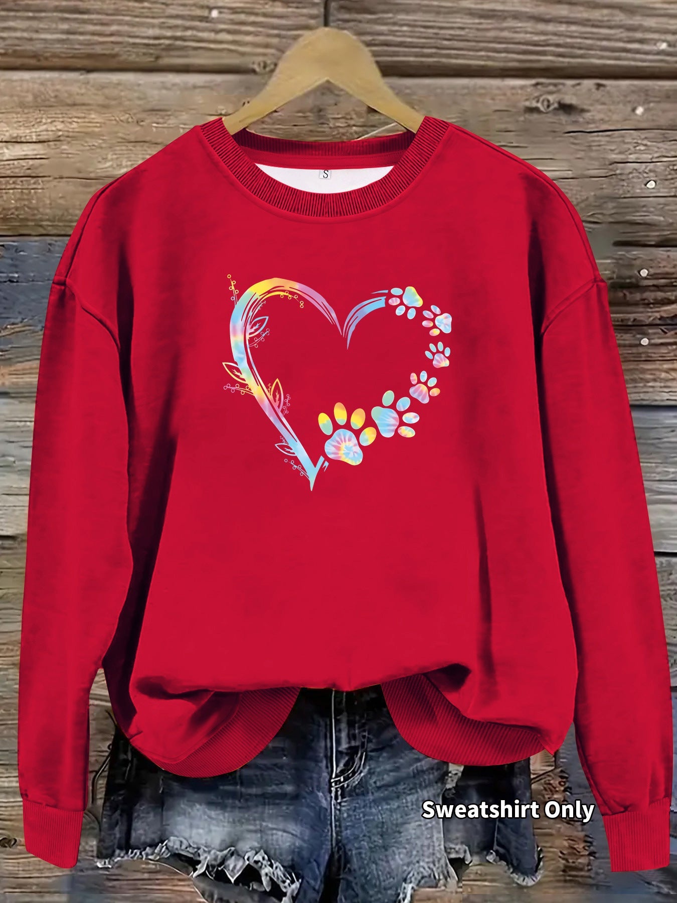 Damen Sweatshirt Florales Herzdesign Baumwolle Bequem