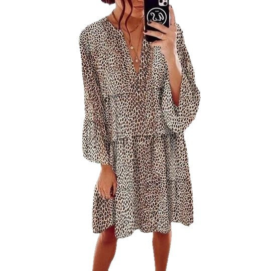 Damen Blusenkleid Tiermuster Volantärmel Norvielle