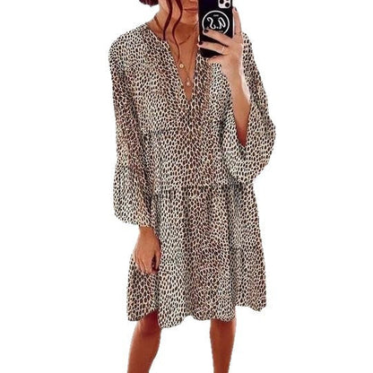 Damen Blusenkleid Tiermuster Volantärmel Norvielle