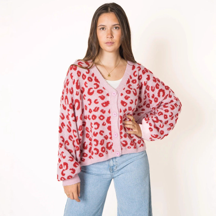 Damen Strickjacke Leopardenmuster Offen