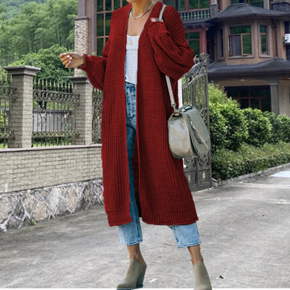 Damen Grobstrick Cardigan Offene Maschen Lässig Beige