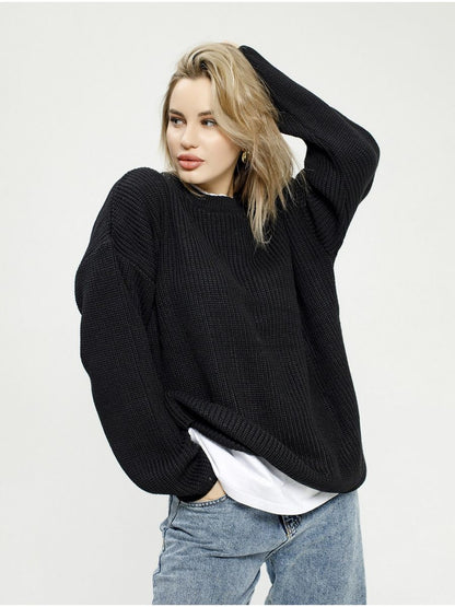 Damen Grobstrickpullover Lässiger Schnitt Großzügige Ärmel Norvielle