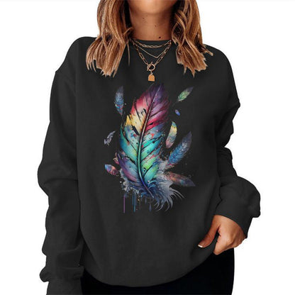 Damen Sweatshirt Bunt Federdesign Lässig Norvielle