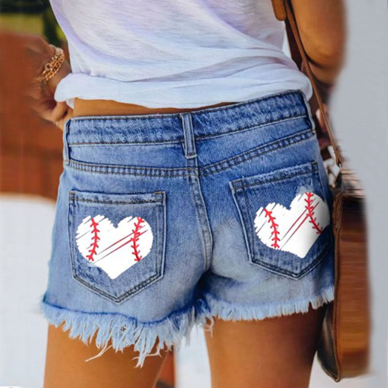 Damen Destroyed Denim Shorts mit Fransen Lässig