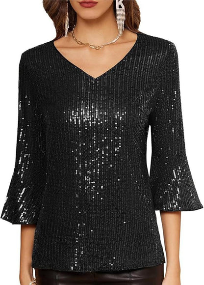 Damen Strickoberteil V-Ausschnitt Glitzernd Norvielle