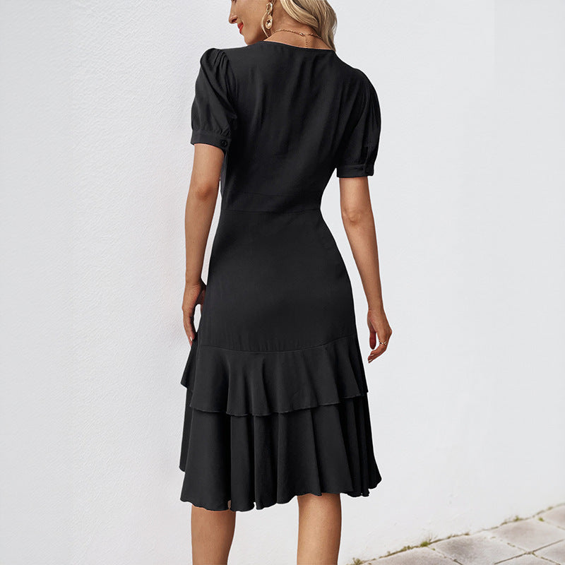 Damen Wickelkleid Rüschen Knöpfe Norvielle