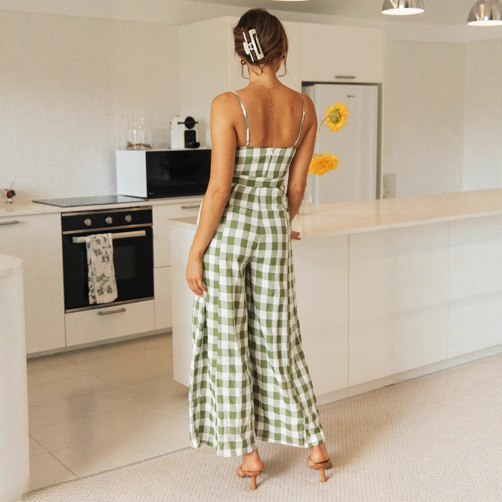Damen Jumpsuit Gingham-Muster Taillengürtel Norvielle