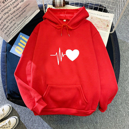 Damen Kapuzenpullover Herzschlagmotiv Norvielle