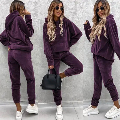 Damen Velours-Jogginganzug mit Kapuze elastisch Norvielle