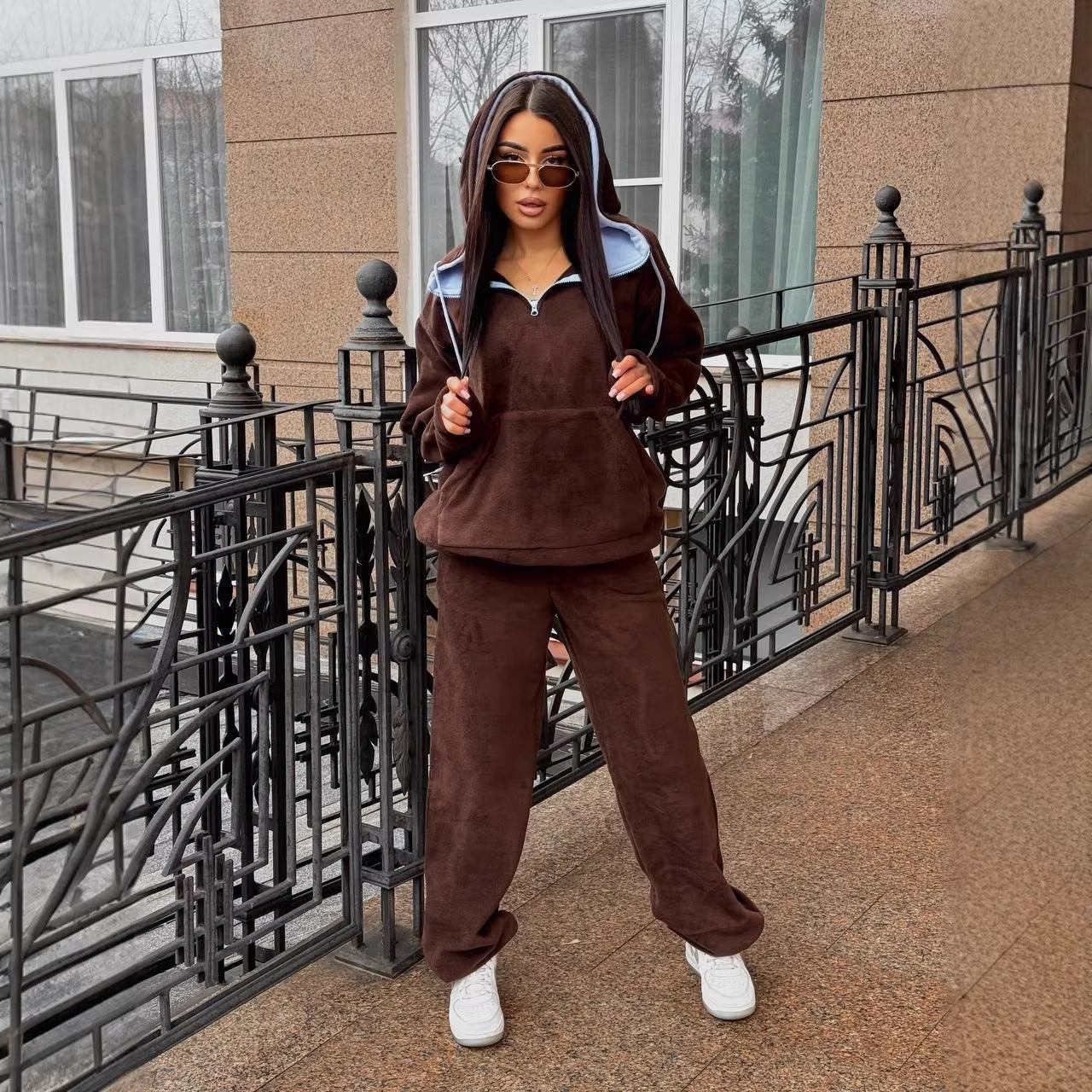 Damen Fleece-Jogginganzug Hochkragen Kordelzug Norvielle - Norvielle