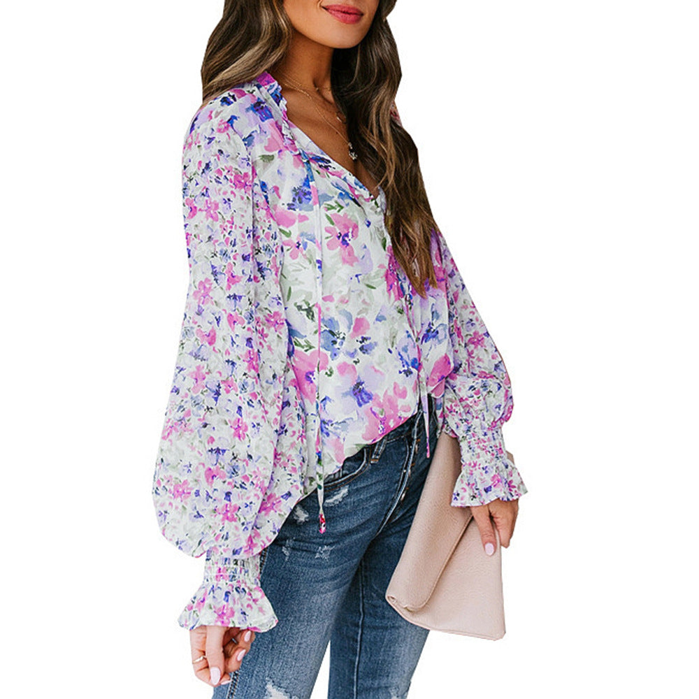 Damen Bluse mit weiten Ärmeln Floral Muster Norvielle
