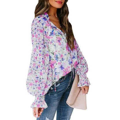 Damen Bluse mit weiten Ärmeln Floral Muster Norvielle