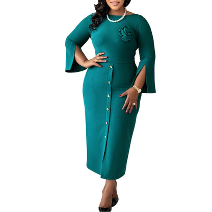 Damen Midikleid mit Knopfverschluss und floralem Muster