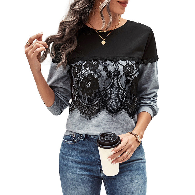 Damen Sweatshirt Spitzenverzierung Norvielle