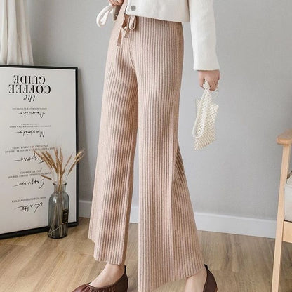 Damen Rippstrickhose Bequem Taillenzug Norvielle