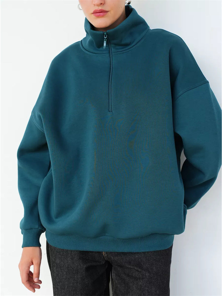 Damen Oversized Kapuzenpullover Hochkragen Reißverschluss Norvielle