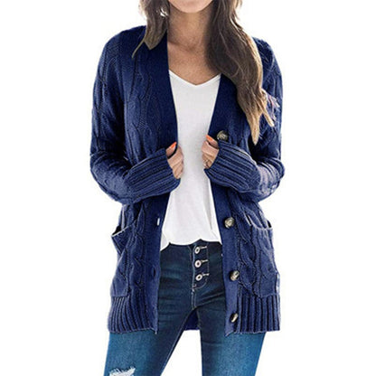 Damen Strickcardigan Zopfmuster Taschen Beige