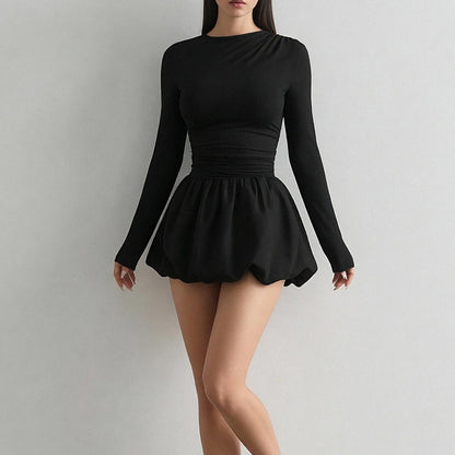 Damen Minikleid Langer Ärmel Gerafft Norvielle