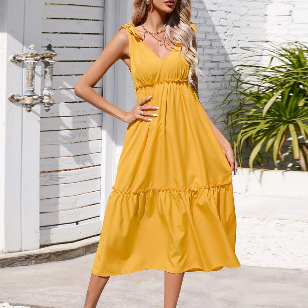 Damen Midikleid Rüschenverzierter Saum Tiefes V Norvielle