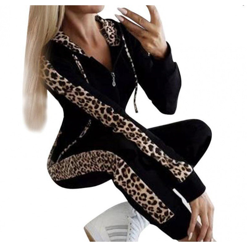 Damen Sportanzug Leopardenmuster Stretch