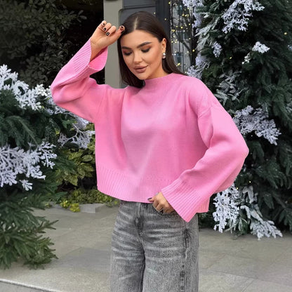 Damen Strickpullover Rundhalsausschnitt Weite Ärmel Norvielle