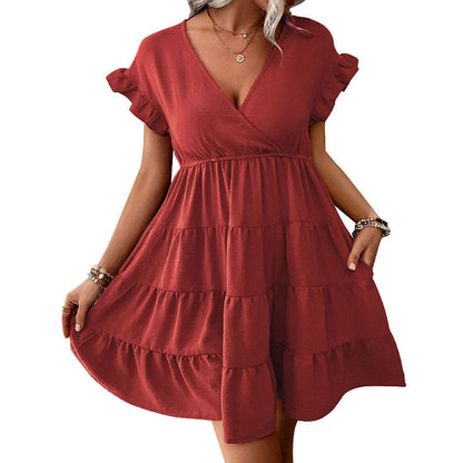 Damen Wickelkleid Rüschen Blumenmuster schwingender Rock