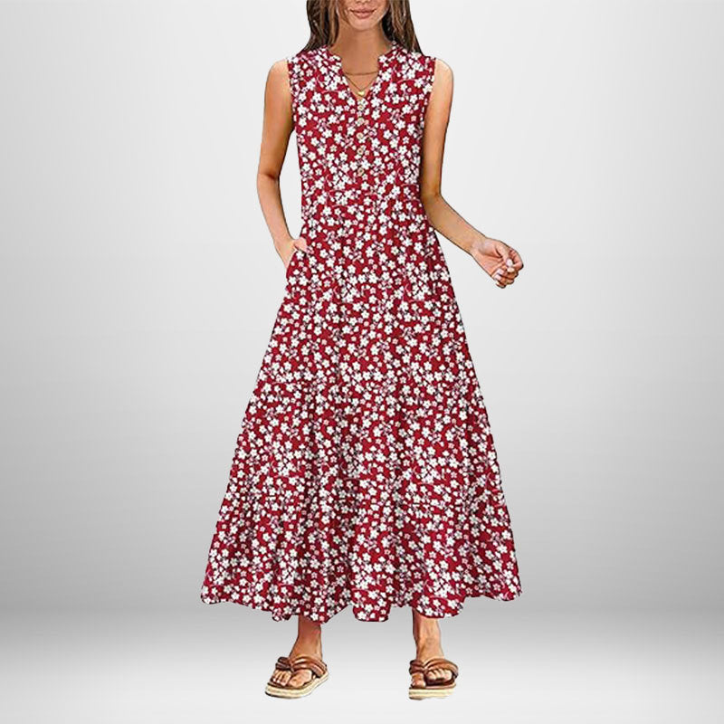 Damen Maxikleid Knöpfe Seitentaschen Norvielle