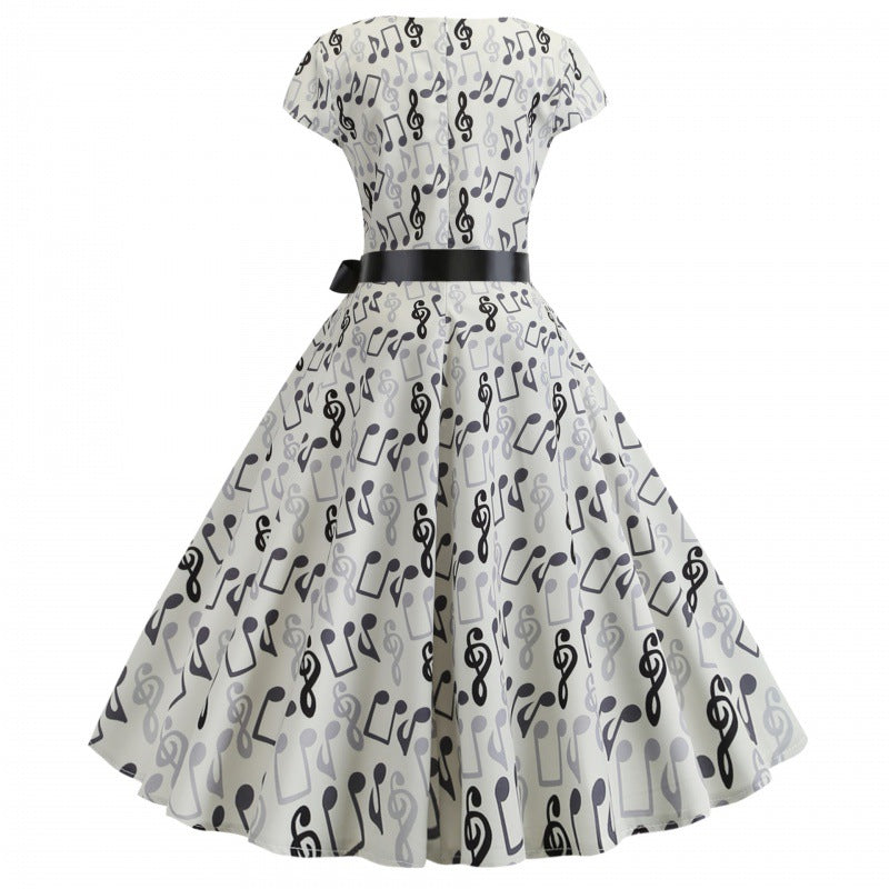 Damen Rockabilly Kleid Musikmotiv Tailliert
