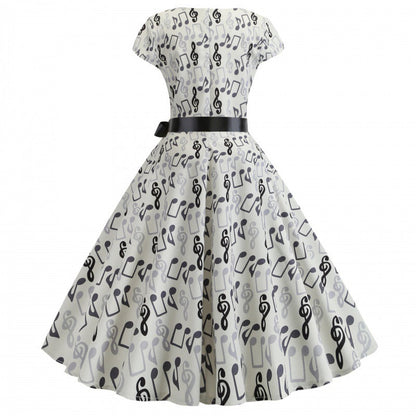Damen Rockabilly Kleid Musikmotiv Tailliert