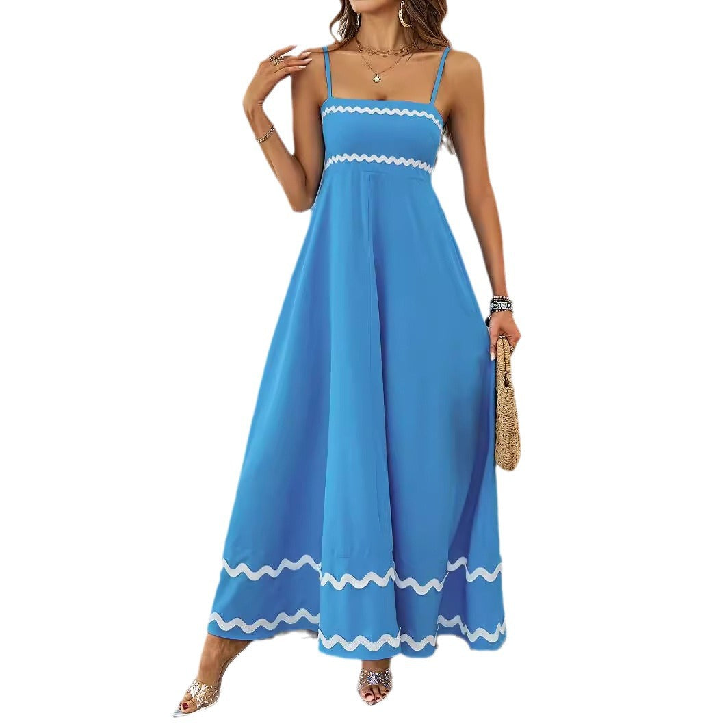 Damen Maxi-Kleid Rüschensaum Spaghettiträger Norvielle