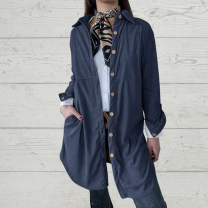 Damen Langarmhemdjacke Corddesign Strukturiert