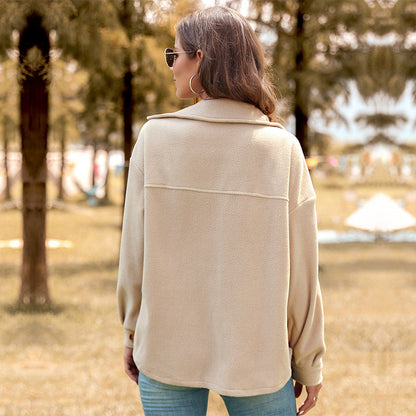 Damen Fleecejacke Dekorative Knöpfe Aufgesetzte Taschen Norvielle