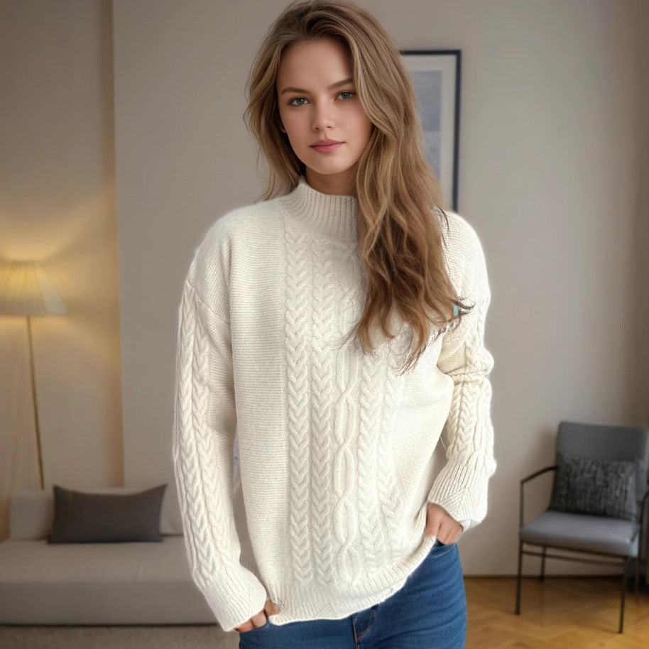 Damen Strickpullover Rundkragen Zopfmuster Norvielle - Norvielle