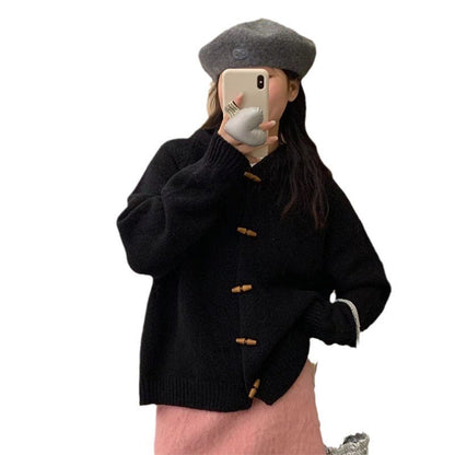 Damen Grobstrickjacke mit Kapuze und Holzknöpfen Norvielle