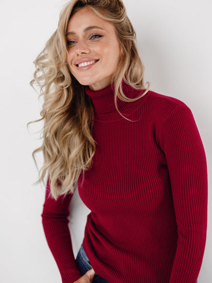 Damen Pullover Lang mit hohem Kragen und Rippenstruktur Norvielle